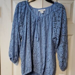New York & Company Light Blue Lace Blouse